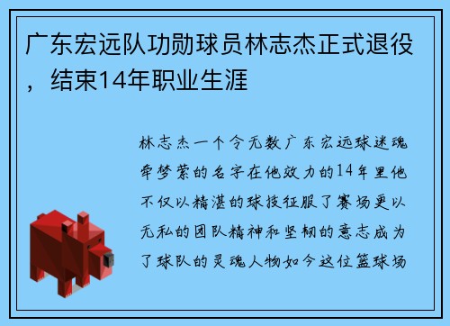 广东宏远队功勋球员林志杰正式退役，结束14年职业生涯